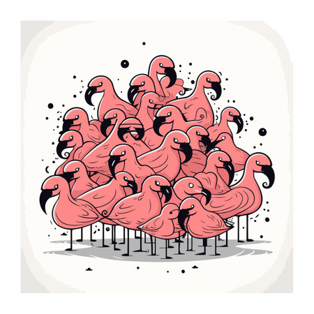 Flamingo. Vector illustration of a flock of flamingos.のイラスト素材