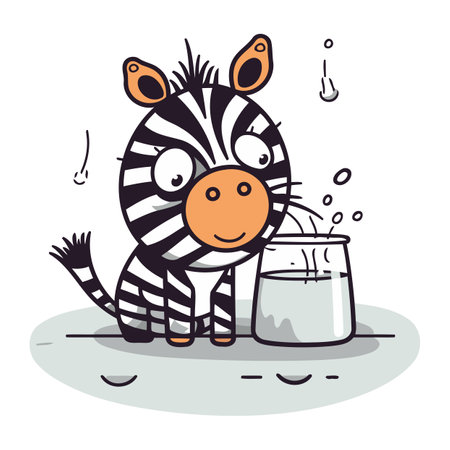 Zebra drinking milk. Cute cartoon character. Vector illustration.のイラスト素材