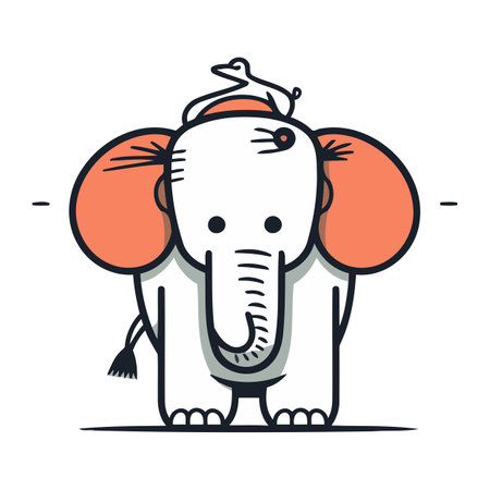 Cute cartoon elephant vector illustration. Line art design for kids.のイラスト素材