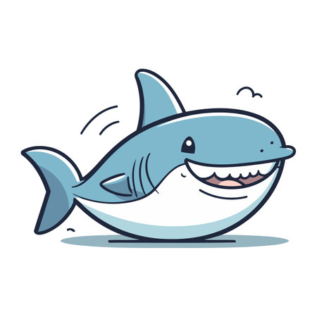 Cute cartoon shark. Vector illustration. Isolated on white background.のイラスト素材
