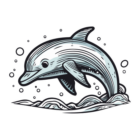 Dolphin swimming in the sea. Vector illustration in cartoon style.のイラスト素材