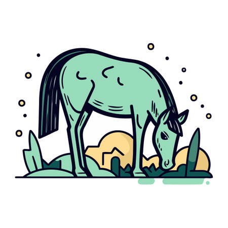 Horse in the field. Vector illustration in doodle style.のイラスト素材