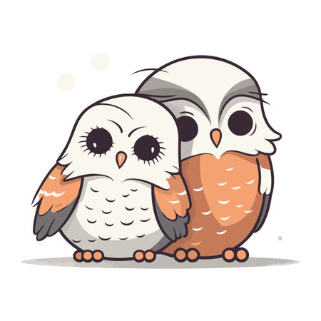 Owls. Cute cartoon vector illustration. Isolated on white background.のイラスト素材