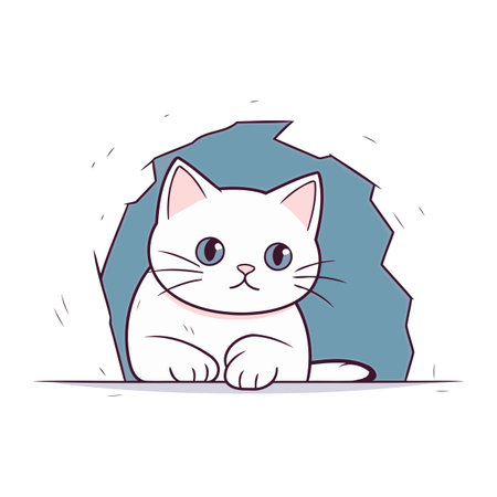 Cute cat sitting in the hole. Vector illustration in cartoon style.のイラスト素材
