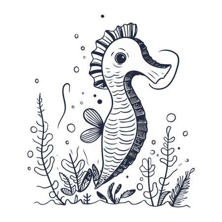 Cute seahorse in the sea. sketch for your designのイラスト素材