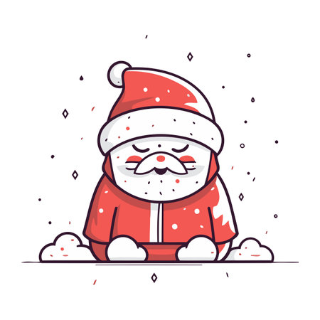 Cute cartoon santa claus character. Vector illustration in line art style.のイラスト素材