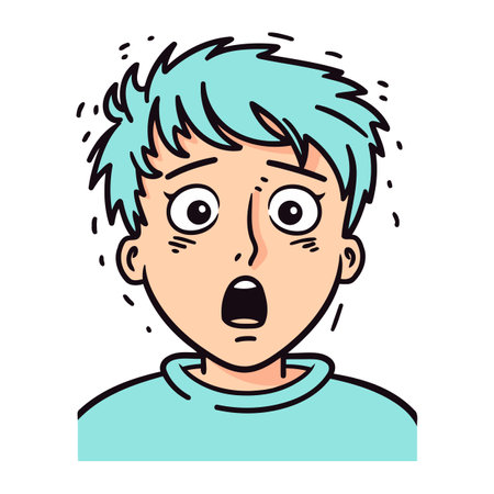 Surprised boy with blue hair. Vector illustration in cartoon style.のイラスト素材