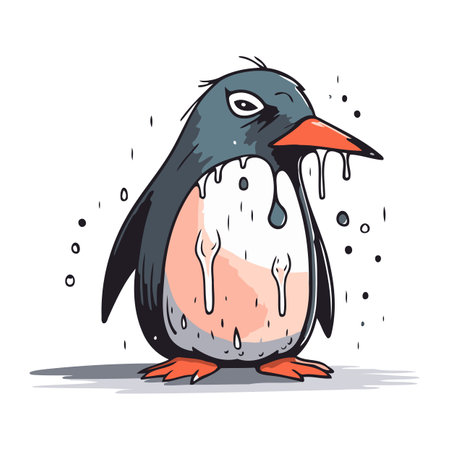Cute penguin. Hand drawn vector illustration isolated on white background.のイラスト素材