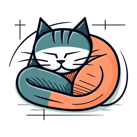 Cute cartoon cat sleeping in a cat bed. Vector illustration.のイラスト素材