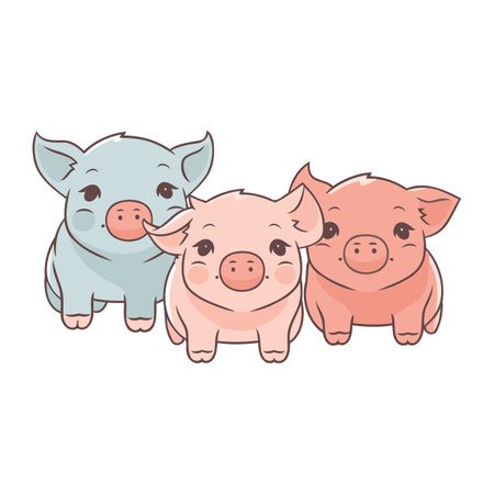 Cute cartoon pigs. Vector illustration isolated on a white background.のイラスト素材