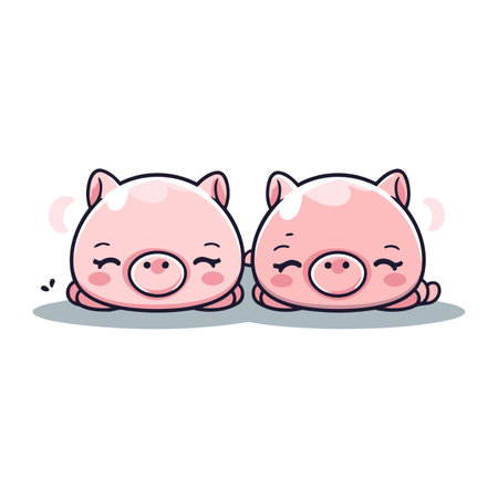 Cute piggy couple. Vector illustration. Isolated on white background.のイラスト素材