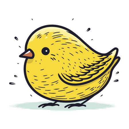 Cute yellow chick isolated on white background. Hand drawn vector illustration.のイラスト素材