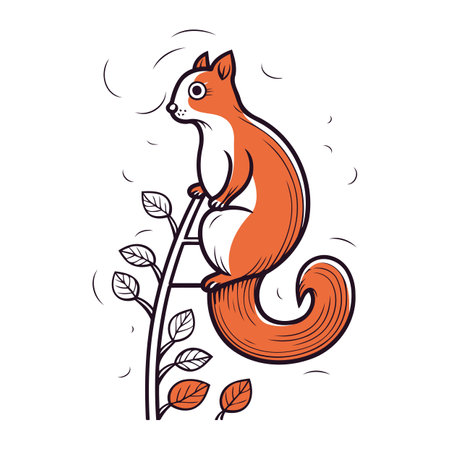 Squirrel sitting on a branch. Vector illustration in cartoon style.のイラスト素材