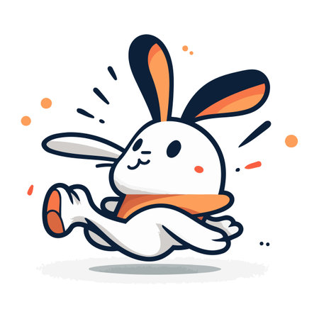 Rabbit running vector illustration. Cute cartoon bunny character running.のイラスト素材