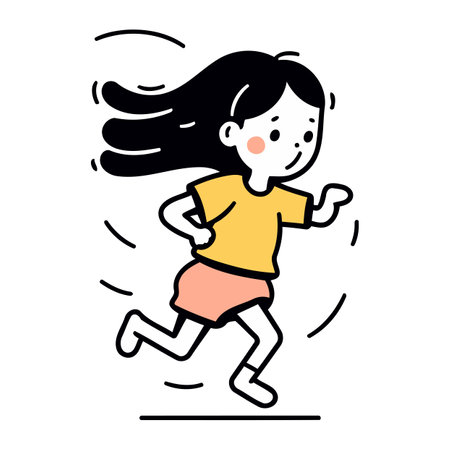 Cute little girl running. Vector illustration in flat cartoon style.のイラスト素材