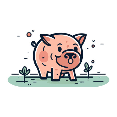 Piggy vector illustration. Cute piggy farm animal.のイラスト素材