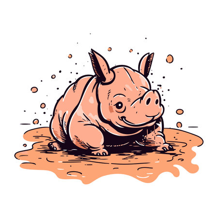 Rhinoceros in water. Vector illustration on white background.のイラスト素材