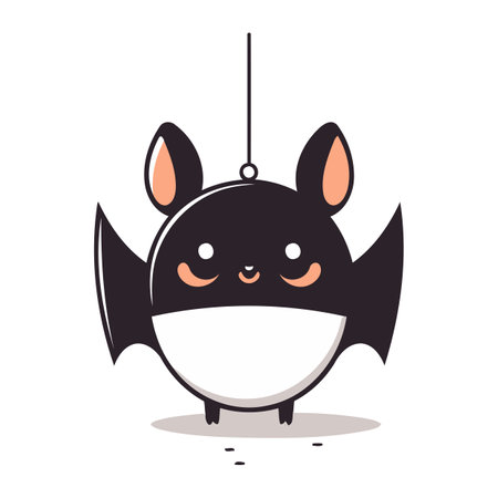Cute cartoon bat hanging on a string. Halloween vector illustration.のイラスト素材