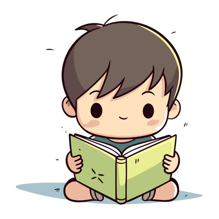 Boy reading a book. Cute cartoon character. Vector illustration.のイラスト素材