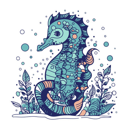 Seahorse in the sea. Vector illustration for your design.のイラスト素材