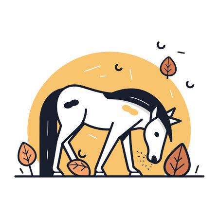 Vector illustration of a horse on a background of autumn leaves. Flat style.のイラスト素材