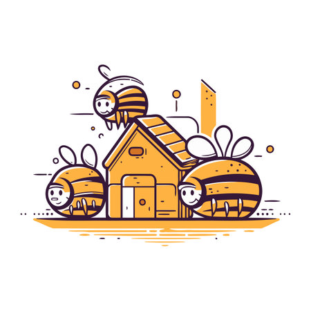 Cute cartoon bee family. Vector illustration for your graphic design.のイラスト素材