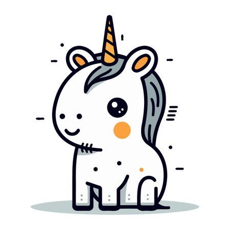Cute cartoon unicorn. Vector illustration in doodle style.のイラスト素材