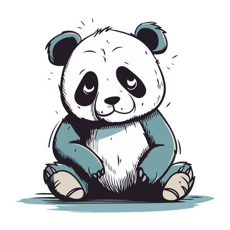 Cute panda bear sitting and looking at camera. Vector illustration.のイラスト素材