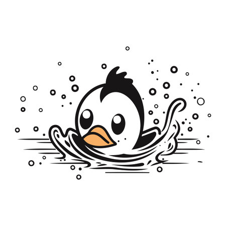 Cute little chicken in the water. Vector illustration on a white background.のイラスト素材