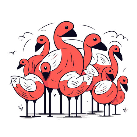 Flamingo bird. Vector illustration of a group of flamingos.のイラスト素材