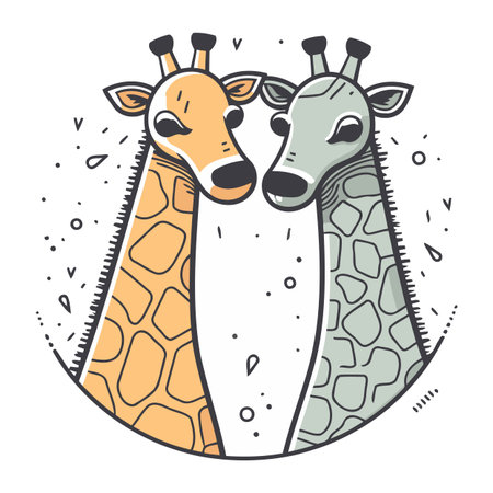 Vector illustration of two giraffes. Hand drawn doodle style.のイラスト素材
