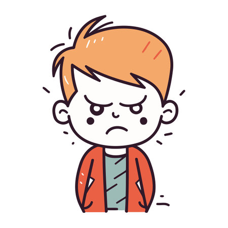 Angry little boy cartoon character vector illustration. Sad little boy cartoon character.のイラスト素材