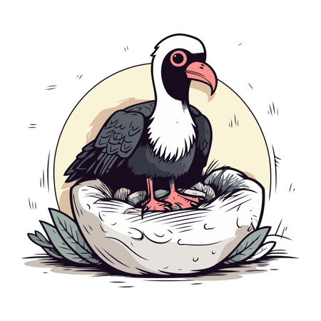 Bald eagle sitting on the egg. Vector illustration in sketch style.のイラスト素材