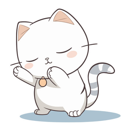 Cute white cat with closed eyes. Vector illustration on white background.のイラスト素材