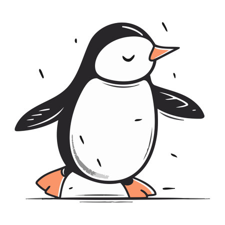 Cute penguin on a white background. Vector illustration in sketch style.のイラスト素材