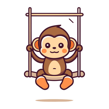 Cute monkey sitting on a swing. Vector illustration in cartoon style.のイラスト素材