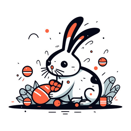Easter bunny with eggs. Vector illustration in doodle style.のイラスト素材
