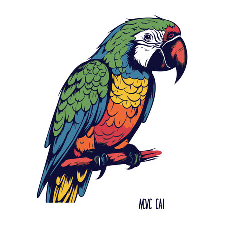 Colorful macaw parrot vector illustration isolated on white background.のイラスト素材