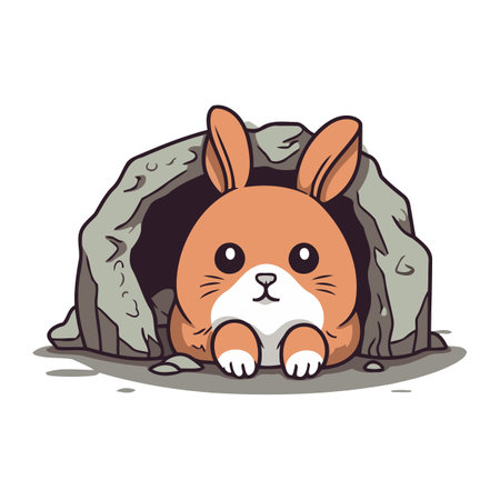 Rabbit in a cave. Cute cartoon animal. Vector illustrationのイラスト素材