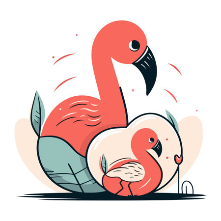 Flamingo in love. Vector illustration in flat cartoon style.のイラスト素材