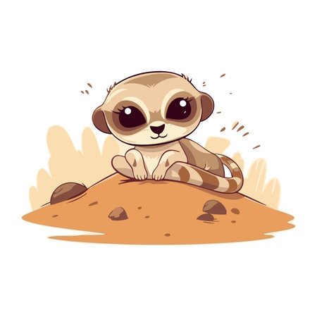 Cute cartoon meerkat sitting on the sand. Vector illustrationのイラスト素材