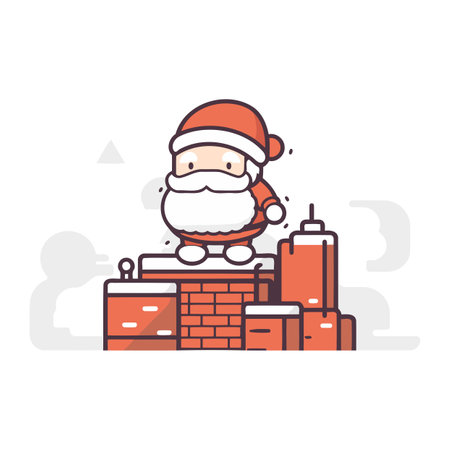 Santa Claus standing on the chimney. flat design vector illustration.のイラスト素材