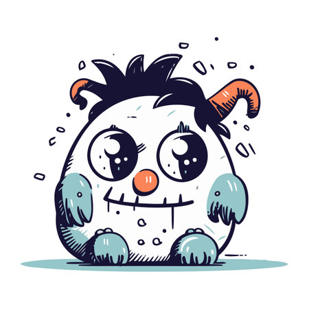 Cartoon monster with horns. Vector illustration of a funny monster.のイラスト素材