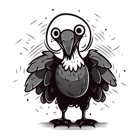 Vector illustration of a vulture on a white background. Black and white.のイラスト素材