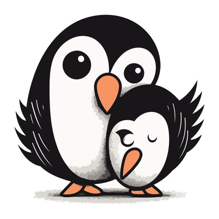 Cute penguin couple isolated on white background. Vector illustration.のイラスト素材