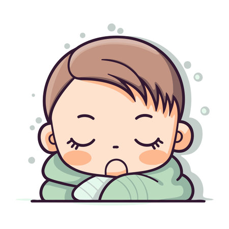 Illustration of a Cute Baby Boy Crying. Cartoon Style Vectorのイラスト素材