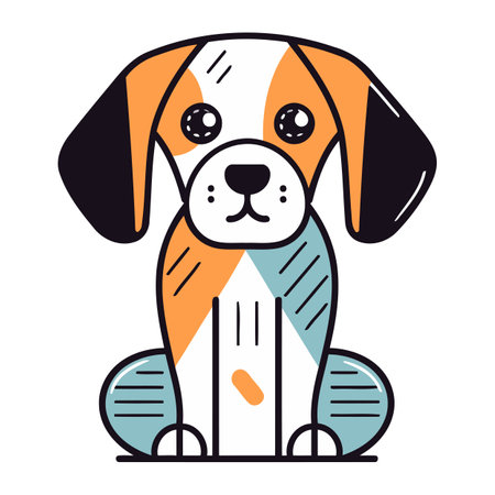 Cute cartoon dog on white background. Vector illustration in flat style.のイラスト素材