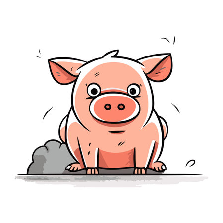 Cute cartoon pig standing on the ground. Vector illustration for your designのイラスト素材