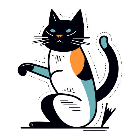 Cute black cat sitting on the floor. Vector illustration in flat style.のイラスト素材