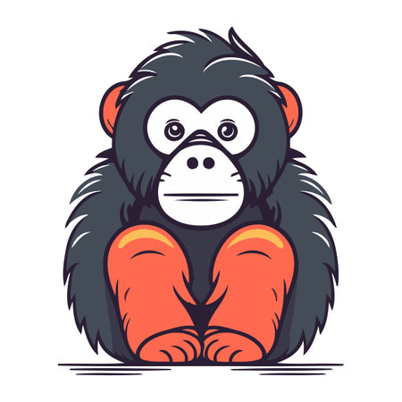Chimpanzee monkey sitting on the floor. Vector illustration.のイラスト素材